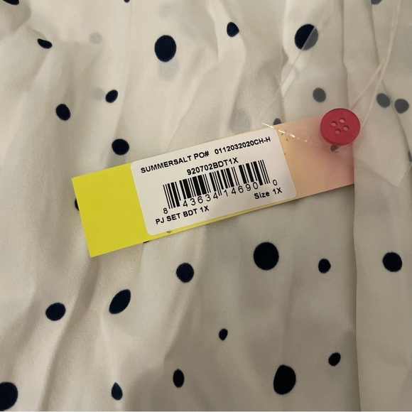 SUMMERSALT Women’s 1X Cloud 9 Silky PJ Set Polka Dot Pink Trim - Picture 4 of 8